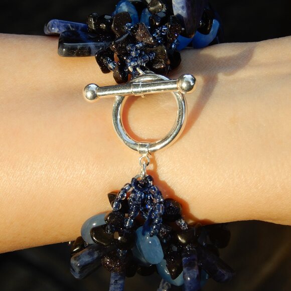 Multi-Strand Blue Agate and Silver Bracelet - Picture 10 of 10